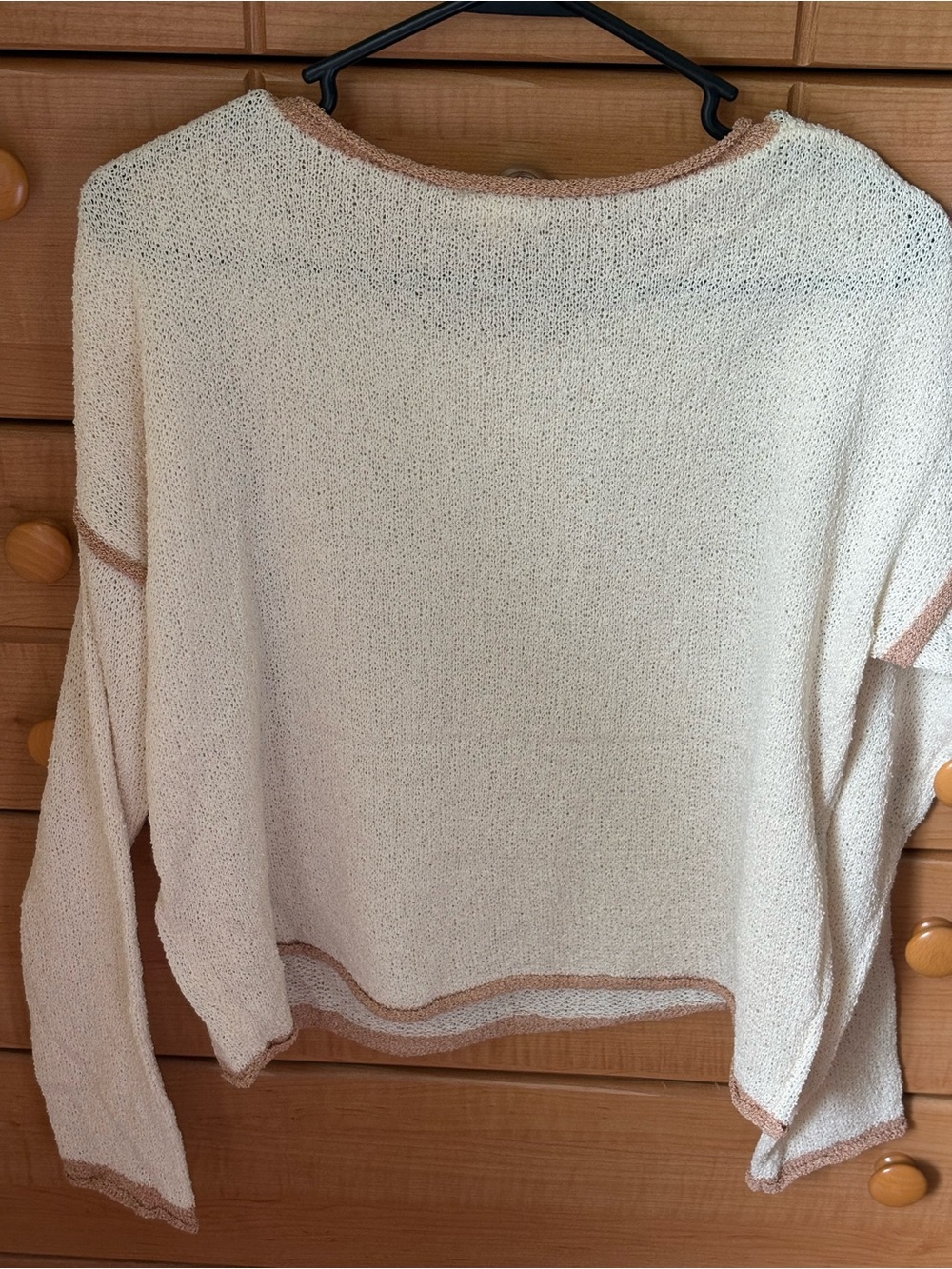 Hem & Thread Cream Crewneck Sweater with Tan Contrast Trim NWT - Picture 4 of 4